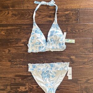 Celebrity Pink Blue and White Floral Bikini